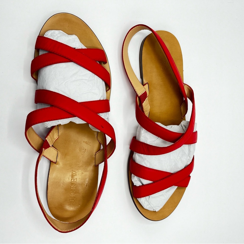 J. Crew Women’s Sz 8 Red Strappy Flat Sandals Summer Spring Casual Pop of Color